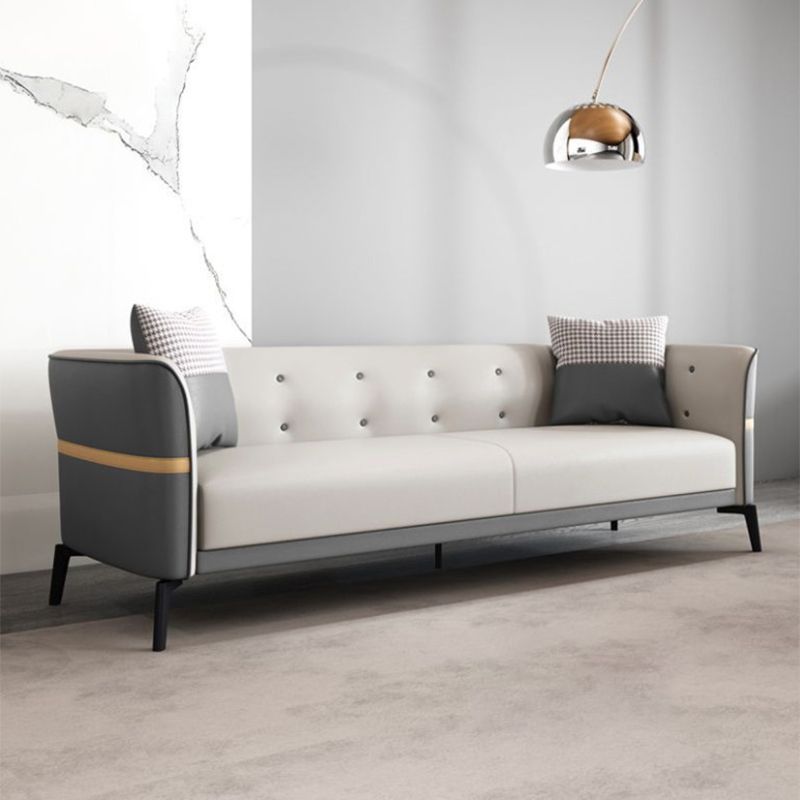 Faux Leather Tuxedo Arm Sofa Stain Resistant 3 Seater Sofa with Tufted Back