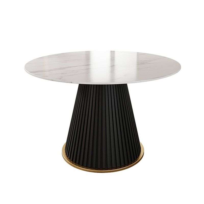 Glam Stone Dining Table Round Iron Table with Pedestal Casual Base