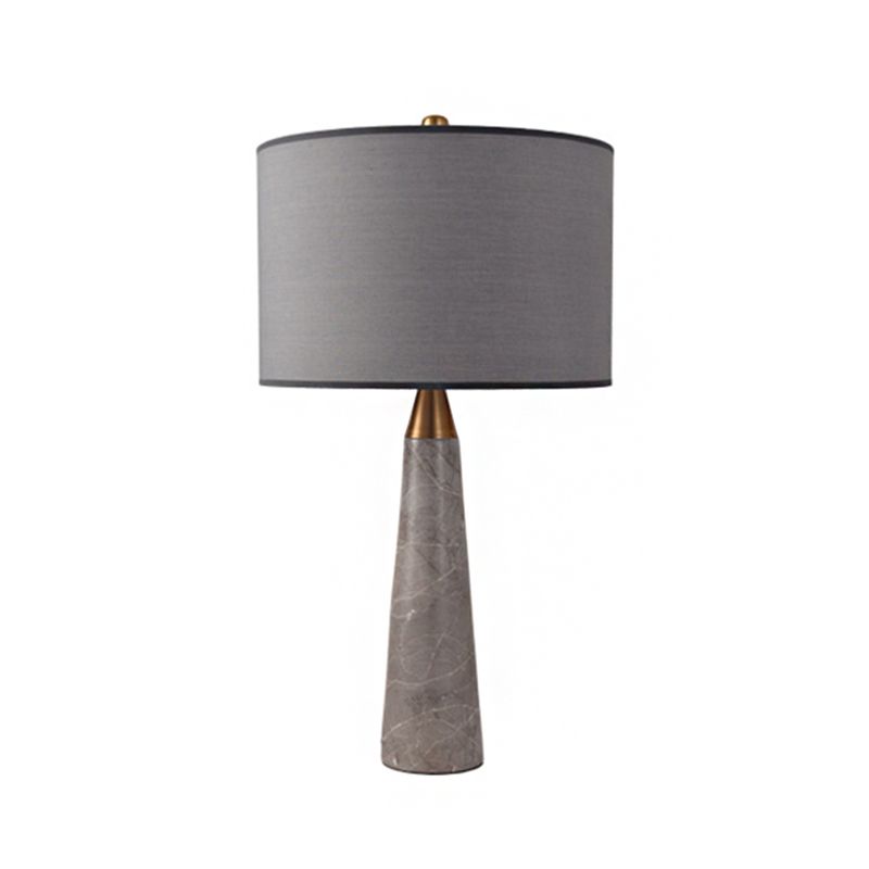 Lámpara de mesa de cilindro de tela Nordic Night-Bulb Light con base de mármol cónico en gris/blanco