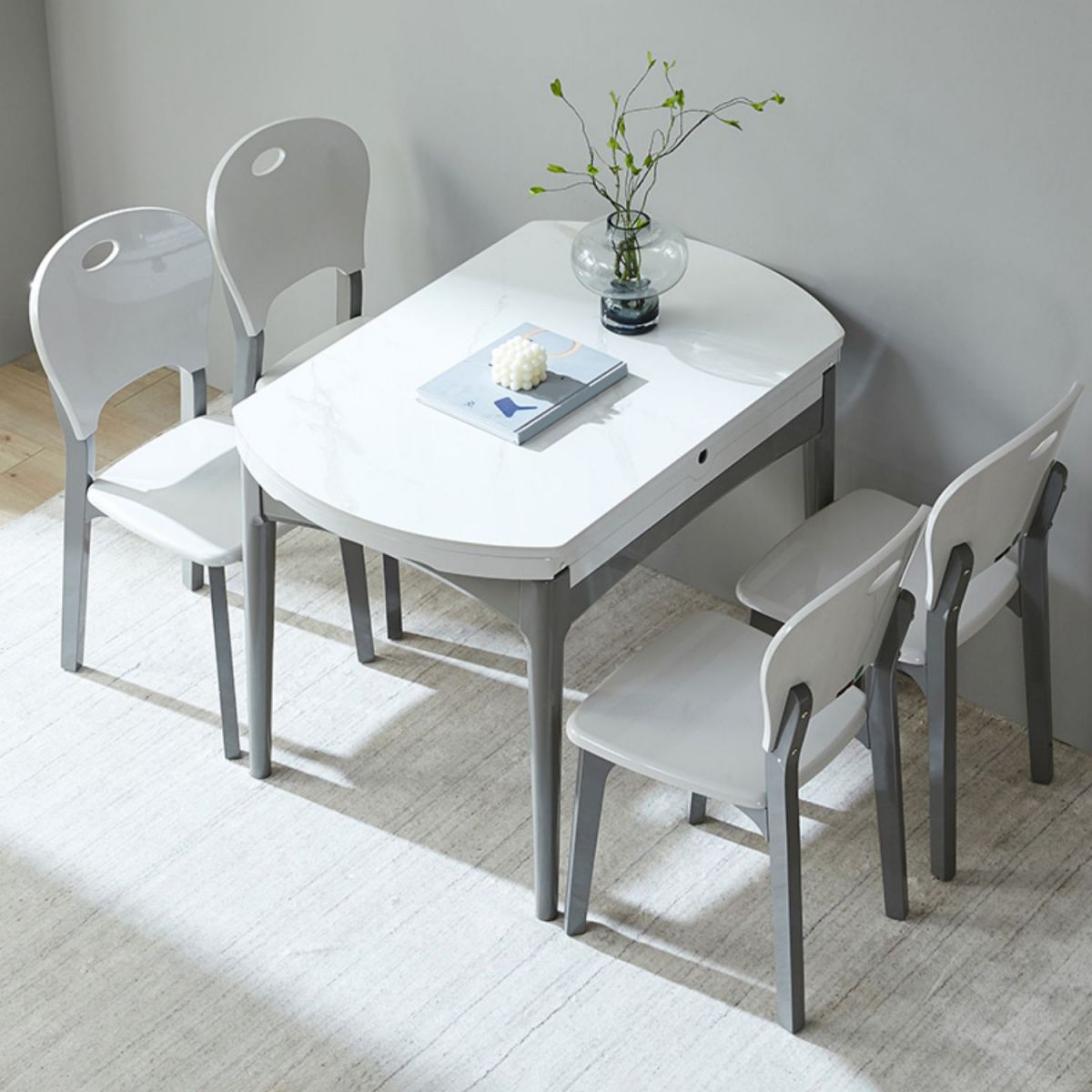 Contemporary Extendable Round Stone Dining Table for Dining Room