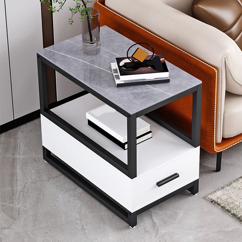 1-Drawer 1-Shelf End Table Modern 21.65" Tall Stone Side Table