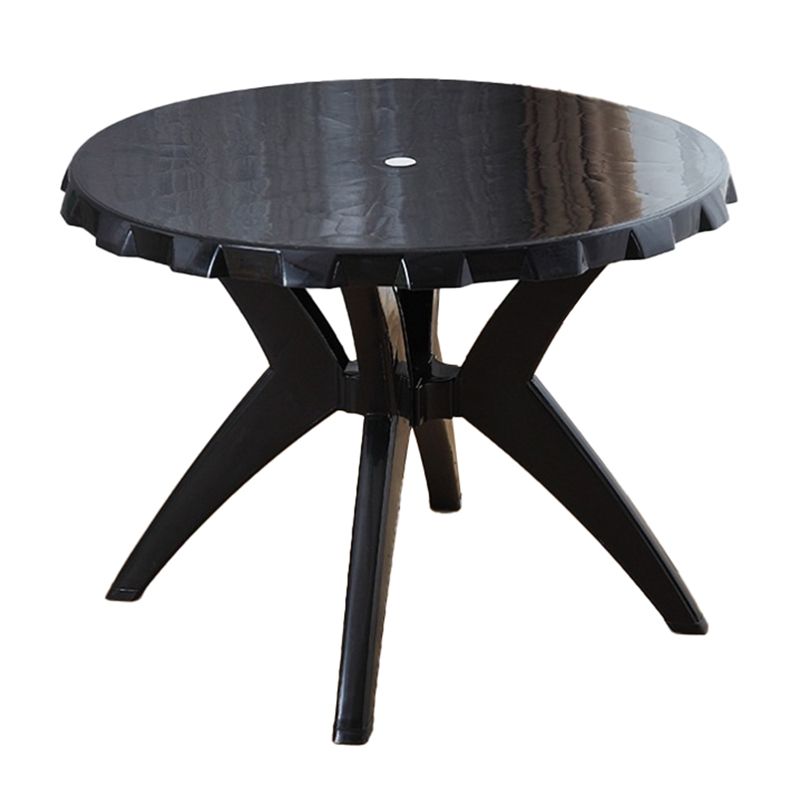 Modern Plastic Dining Table Outdoor UV Resistant Patio Table with Umbrella Hole