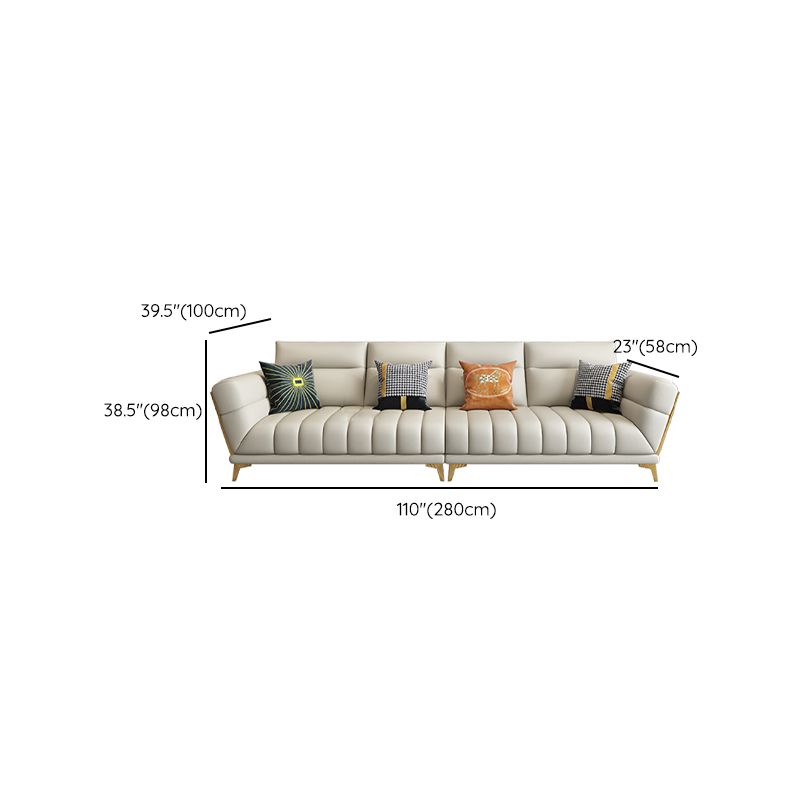 Solid Wood Glam Genuine Leather Flared Arm Sofa with Pillows
