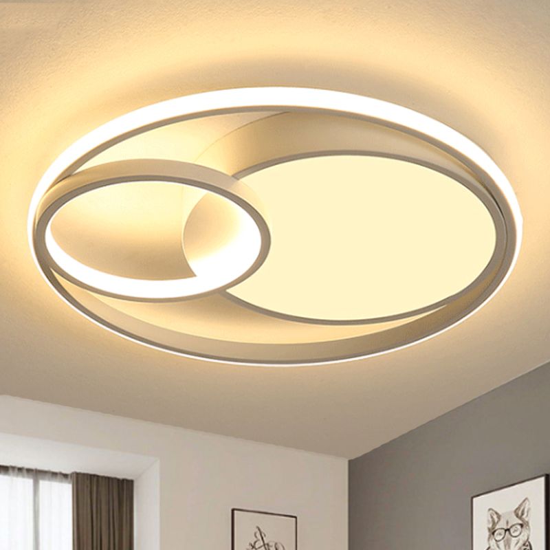 Ring Flush Mount Lamp Contemporary Metal LED White/Black Ceiling Mounted Light in White/Warm Light, 16"/19"/23.5" Wide