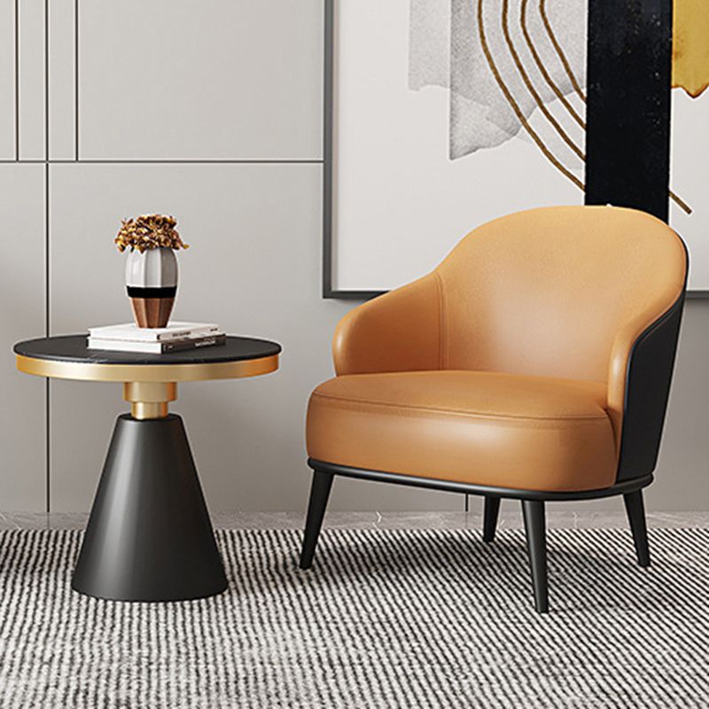Glam Styled Leather Armchair Fixed Back Basic Four Legs Recessed Arms Chair