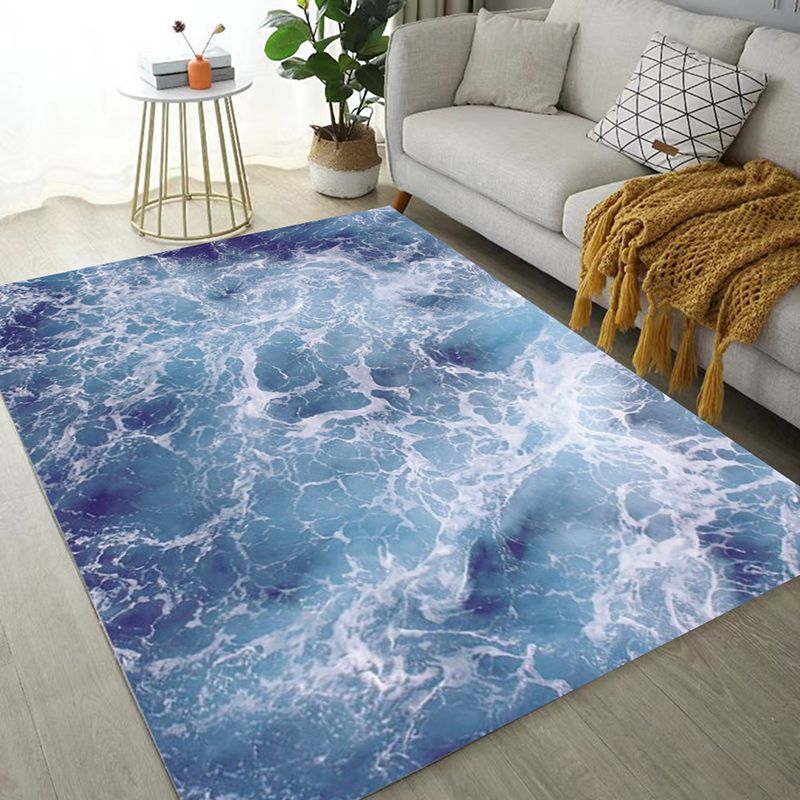 Blue Modern Carpet Polyester Pattern Carpet Stain Resistant Carpet for Home Decor