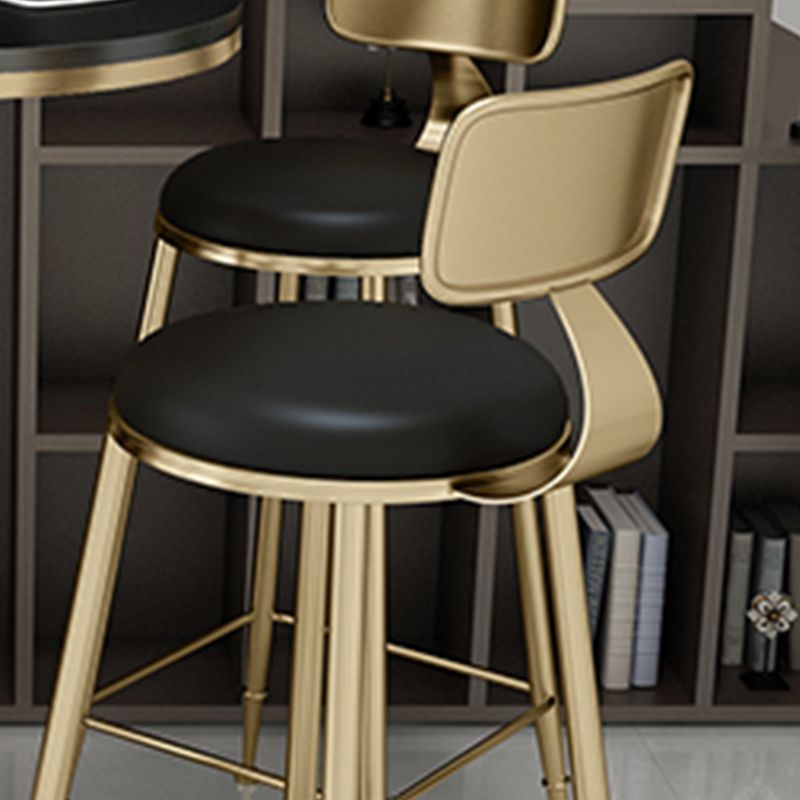 Glam Footrest Indoor Counter Stool Leather Round Dining Stool with Gold Base