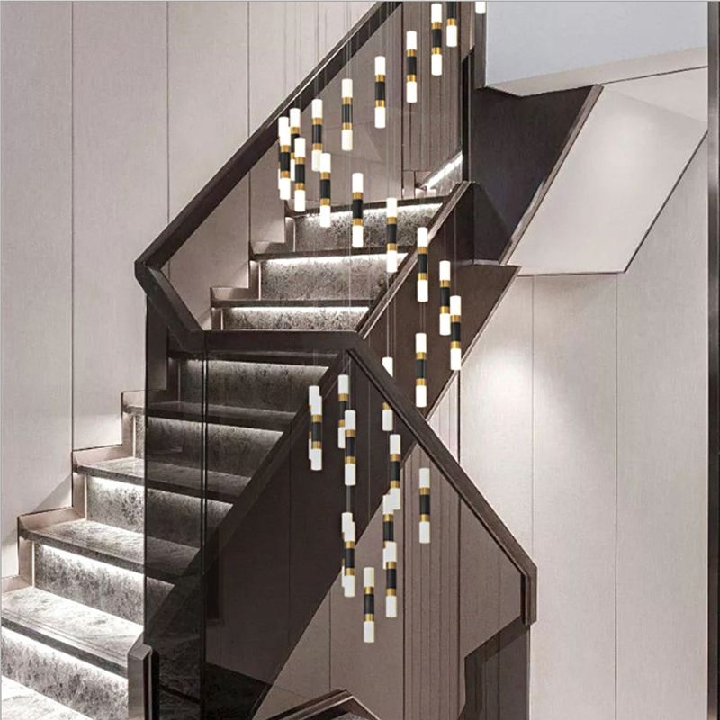 Metal Tubular Multi Pendant Contemporary 12-Head Hanging Light Fixture with Spiral Design in Black and White