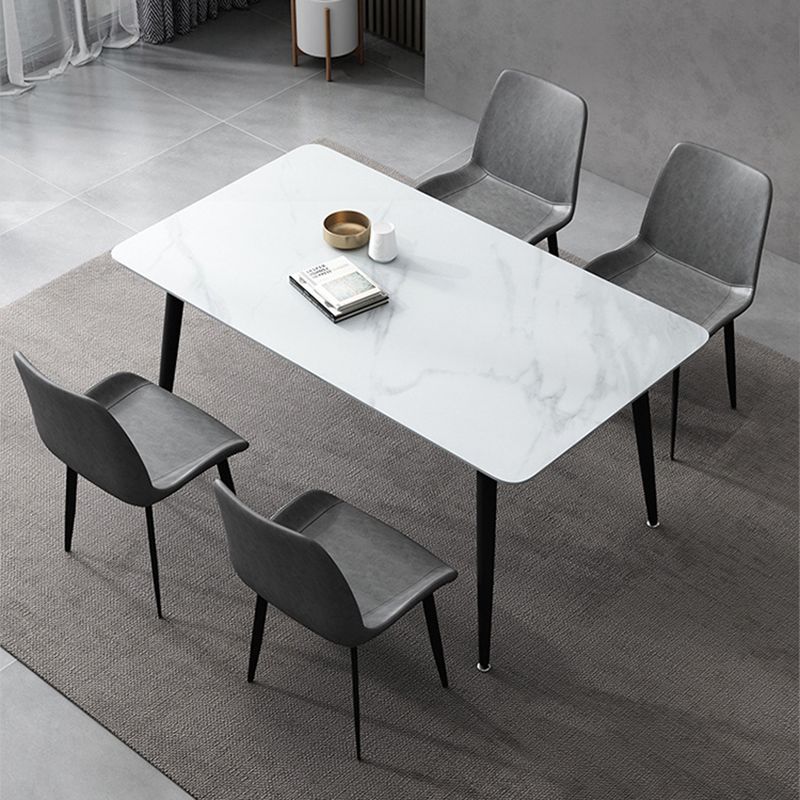 Rectangle Stone Dining Table Modern Dining Table with 4 Black Legs