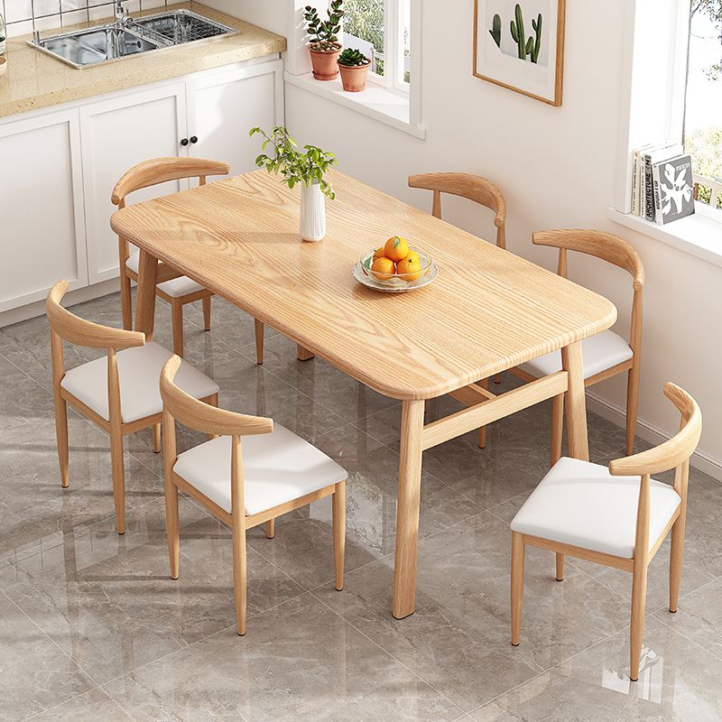 Contemporary Light Brown MDF Top Dining Set Rectangle Shape Kitchen Dining Set with 4 Legs Base
