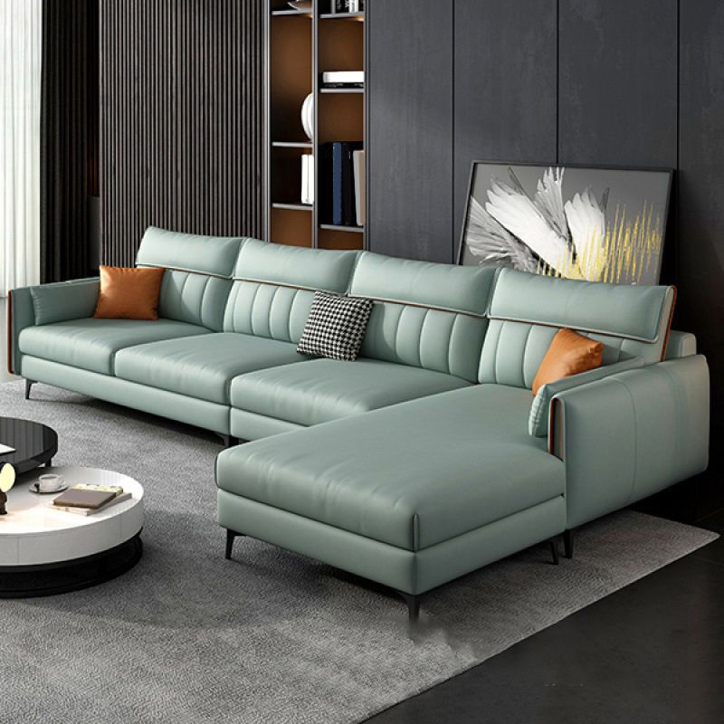 Faux Leather Stain-Resistant Sectional with Pillow Back for Four People
