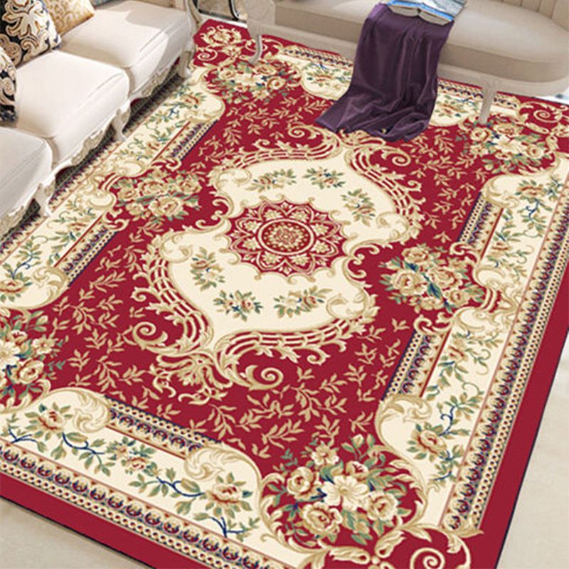 Multi-Color Living Room Rug Western Flower Print Indoor Rug Polypropylene Anti-Slip Pet Friendly Easy Care Carpet