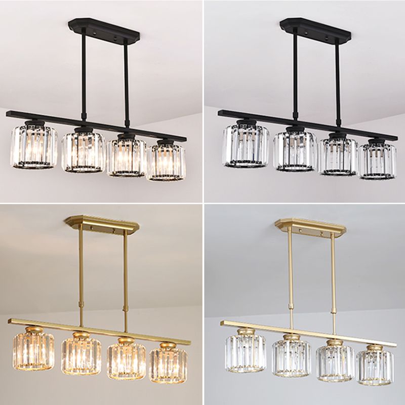 Modern Simple Island Pendant Cylinder Crystal Shade Island Light for Restaurant