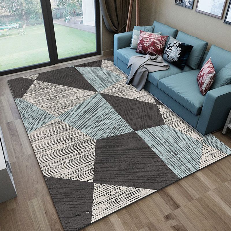Casual Blue Tone Geometric Rug Modern Area Rug Polyester Stain Resistant Carpet for Living Room