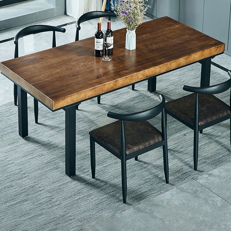 Traditional Style Solid Wood Dining Set with Walnut Table and 4 Black Legs Base