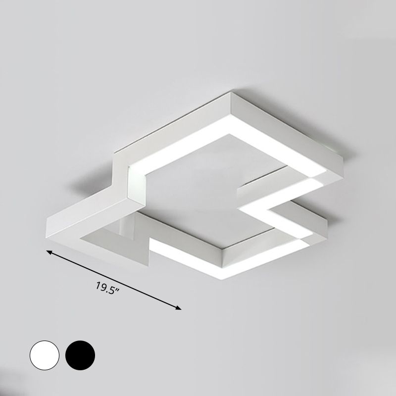19.5"/25.5" Wide Metal Geometric Ceiling Mounted Light Modern Black/White LED Flush Light in Warm/White Light