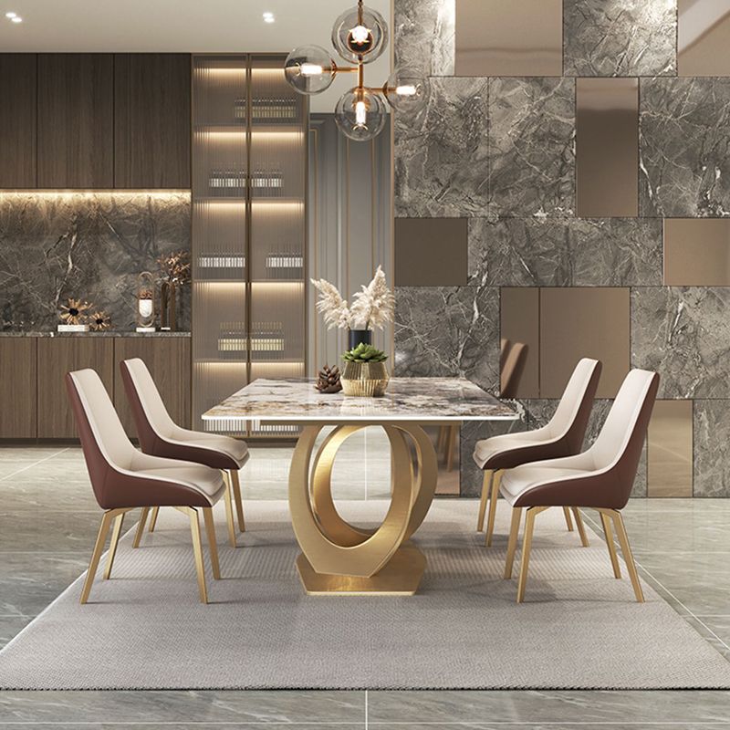 Glam Style Sintered Stone Top Metal Base Dining Table with Chairs