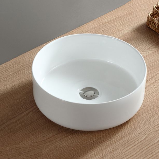 Modern Bathroom Sink Pop-Up Drain Porcelain Round Vessel Sink