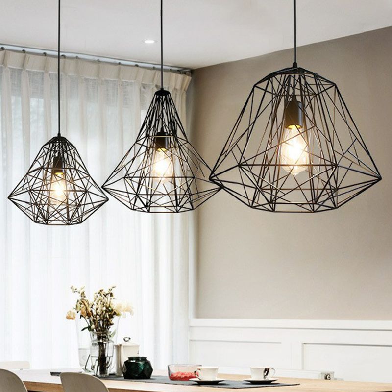 Iron Wire Diamond hanger lamp loft stijl 1 lamp restaurant plafond hang licht in zwart