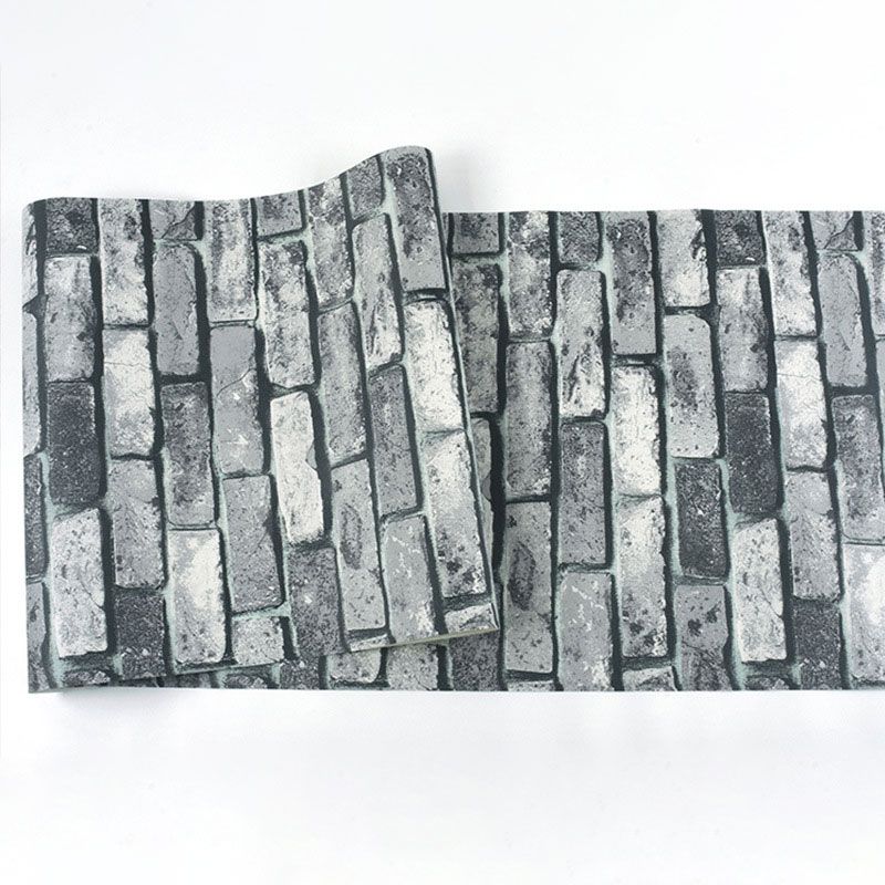 PVC Wallpaper with 3D Distressed Brick, Industrial Grey, 20.5" x 33'