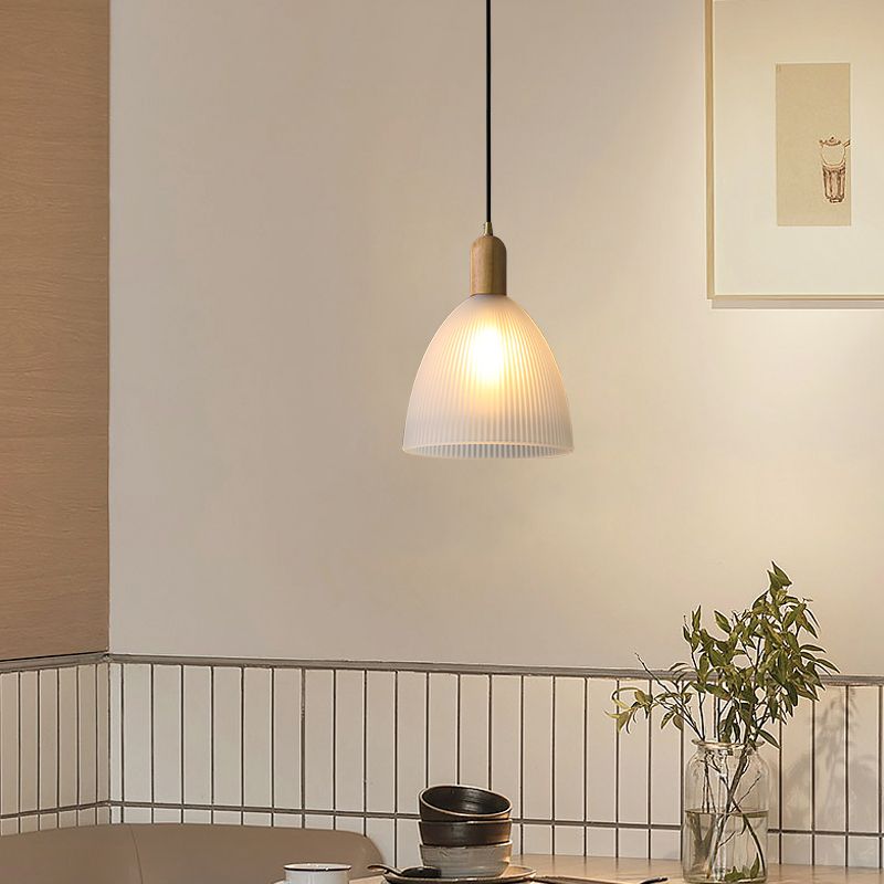 Modern Minimalist Glass Hanging Light Wooden Pendant Lighting Fixture for Sitting Room