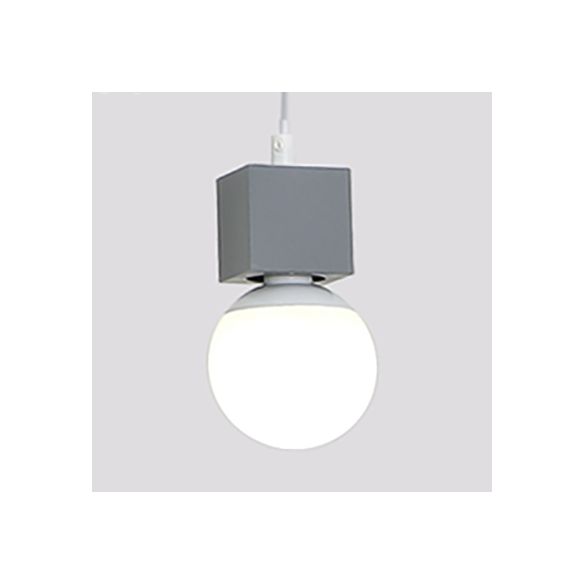 Loft Stylish Bare Bulb Ceiling Hanging Light with Square Design 1 Head Metallic Pendant Lighting in Grey/Red