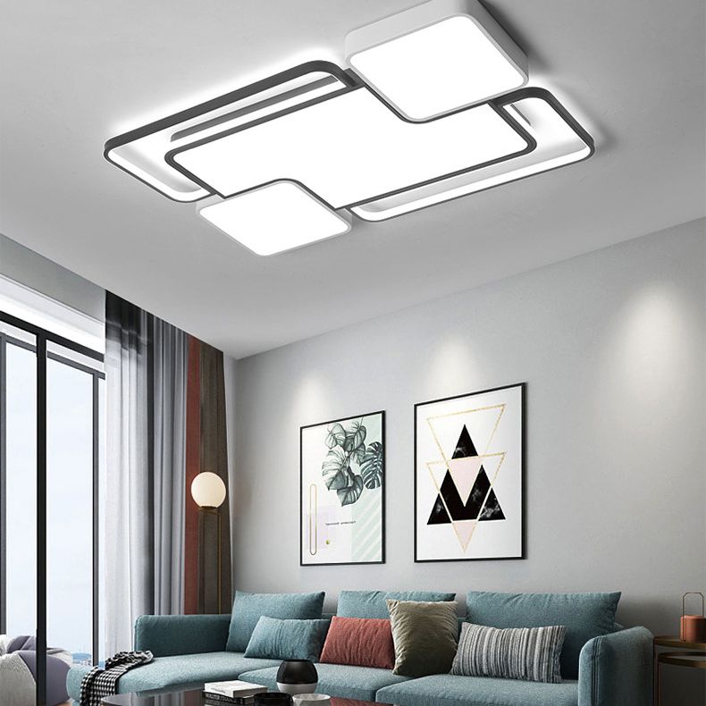 Fijador de techo geométrico de aluminio, Luz LED incorporada en blanco y negro Nórdico
