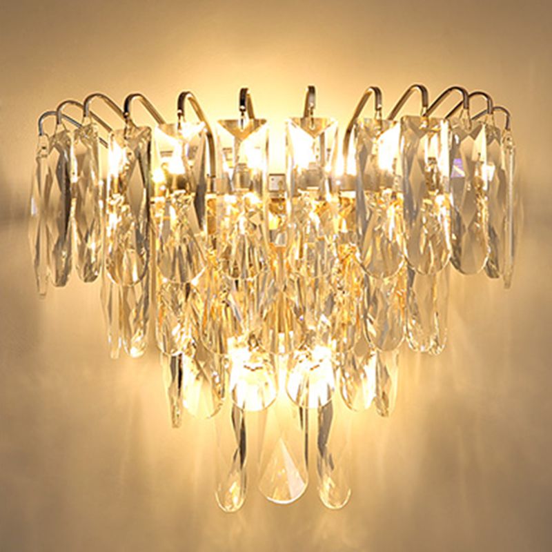 Unique Shade 3 Lights Wall Sconce Modern Style Crystal Wall Mount Light Fixture in Brass