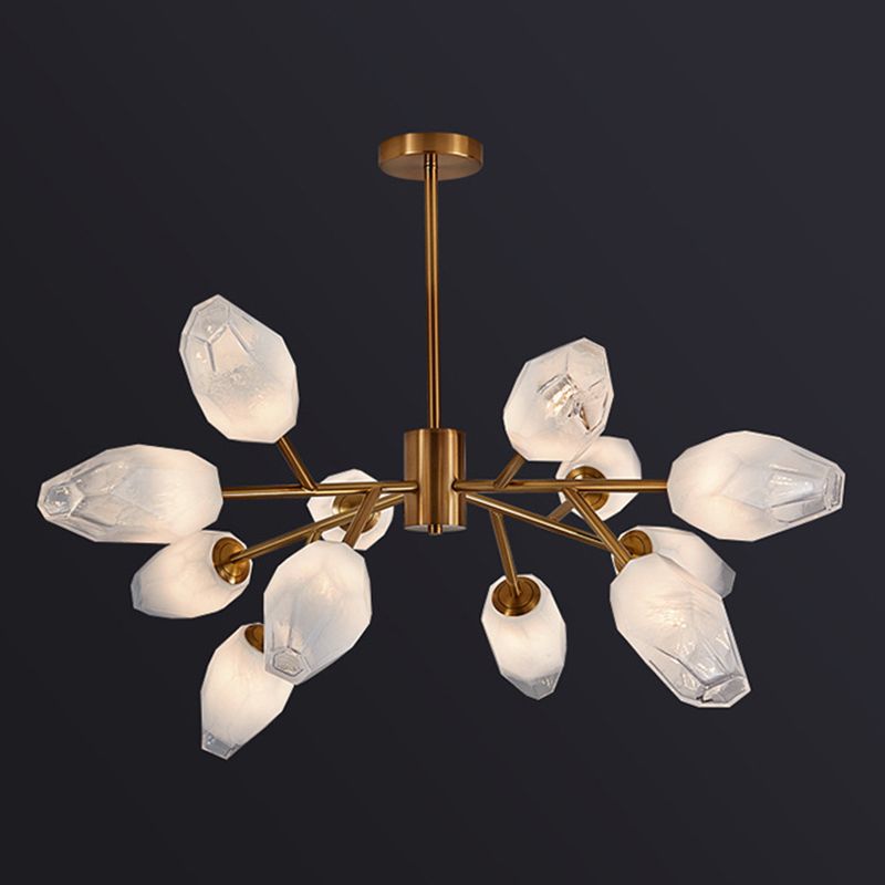 Frosted Glass Gem Pendant Lighting Postmodern Gold Finish Chandelier for Living Room