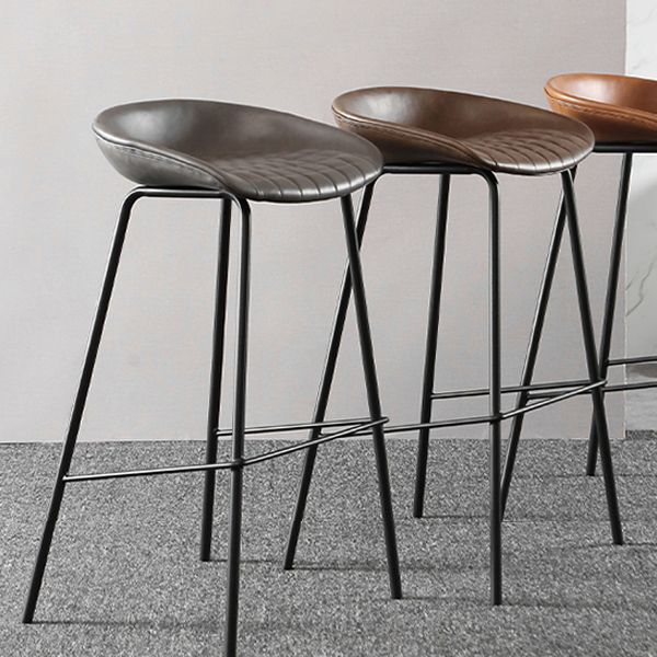 Industrial Style Leather Counter Stool Bucket Stools with Metal Base for Home