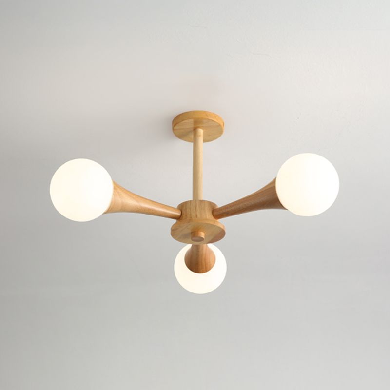 Nordic Pendant Light Fixture Globe Glass Living Room Chandelier in Wood