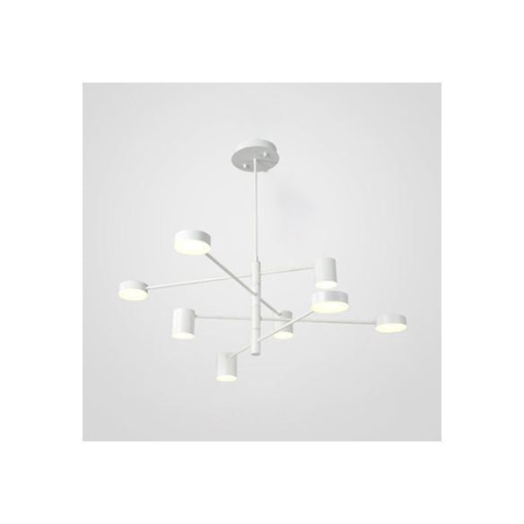 Multi Tiers Asymmetrical Chandelier Light Metal Simple Style 2/4/6/8 Heads Black/White Pendant Light in Warm/White/Third Gear