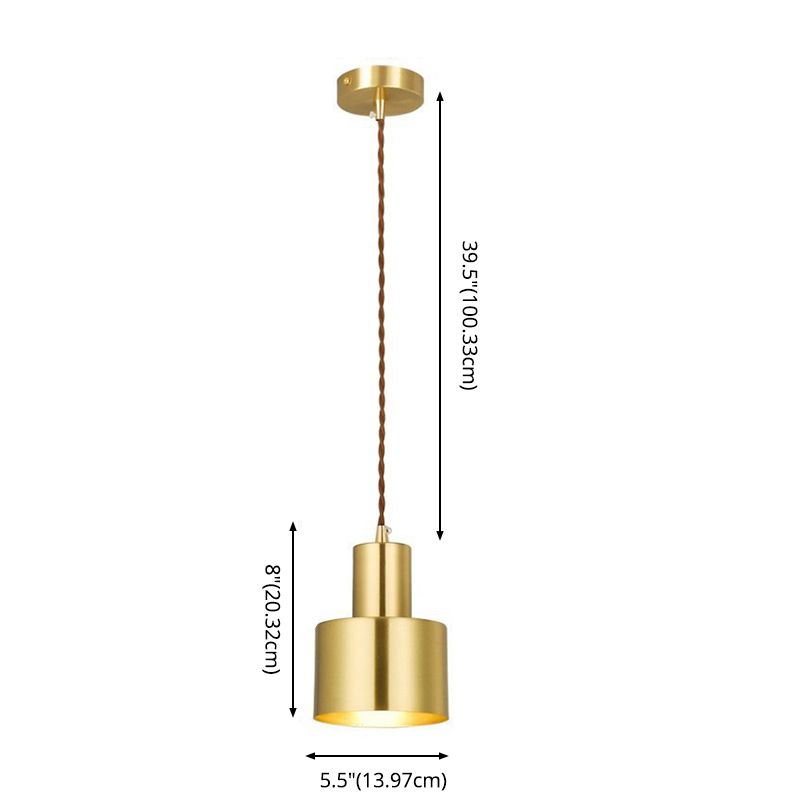 Gold Cylindrical Single Pendant Light Fon de fer forgé lampe pour les espaces intérieurs