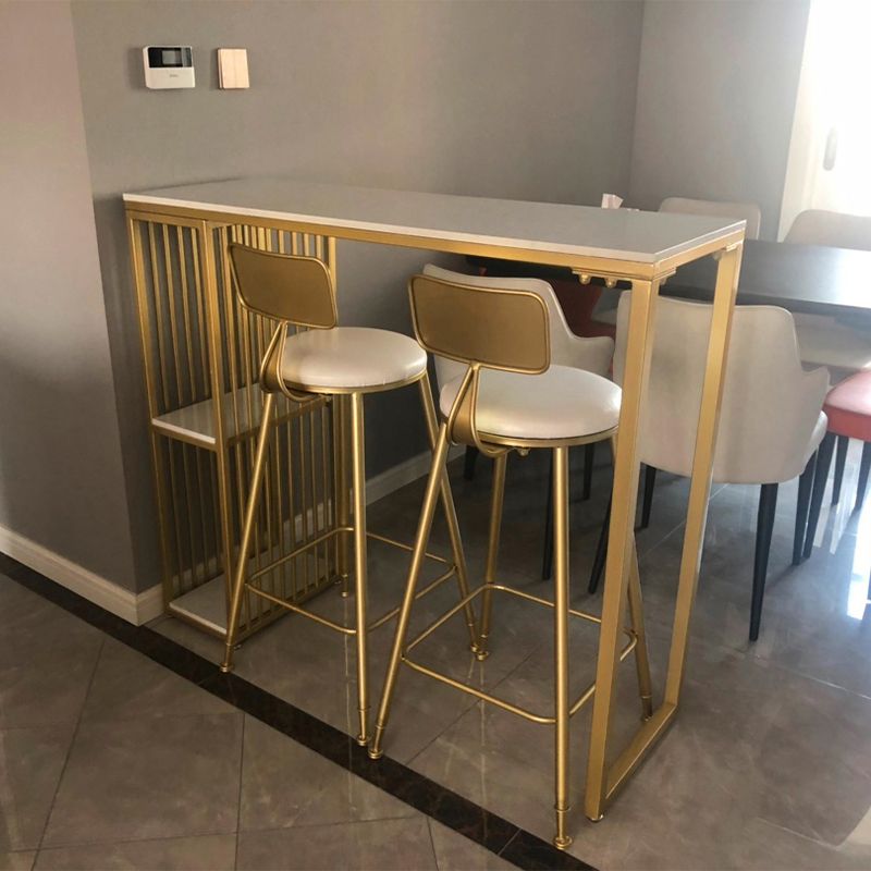 Tavolo da bar in glam rettangole in falda marmo di ferro doppio piedistallo tavolo da pranzo con scaffale