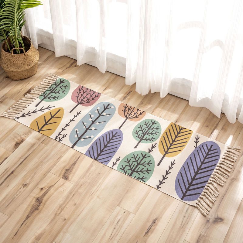 Nostalgia Tribal Pattern Rug Multi Colored Synthetics Area Rug Pet Friendly Easy Care Carpet with Fringe for Bedroom