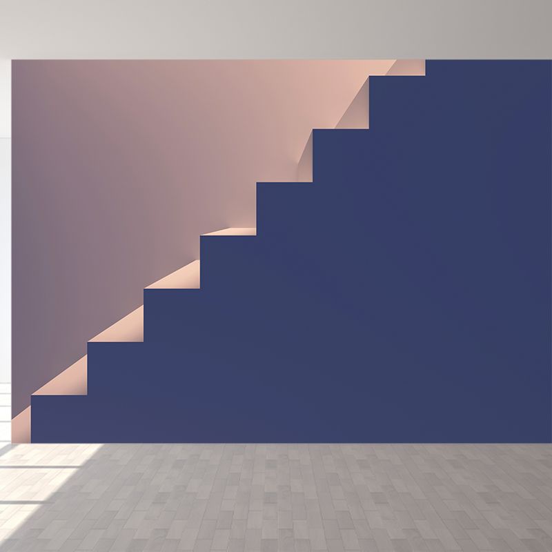 Big Underground Stairs Mural Wallpaper Blue Non-Woven Fabric Wall Decor, Washable, Custom Size