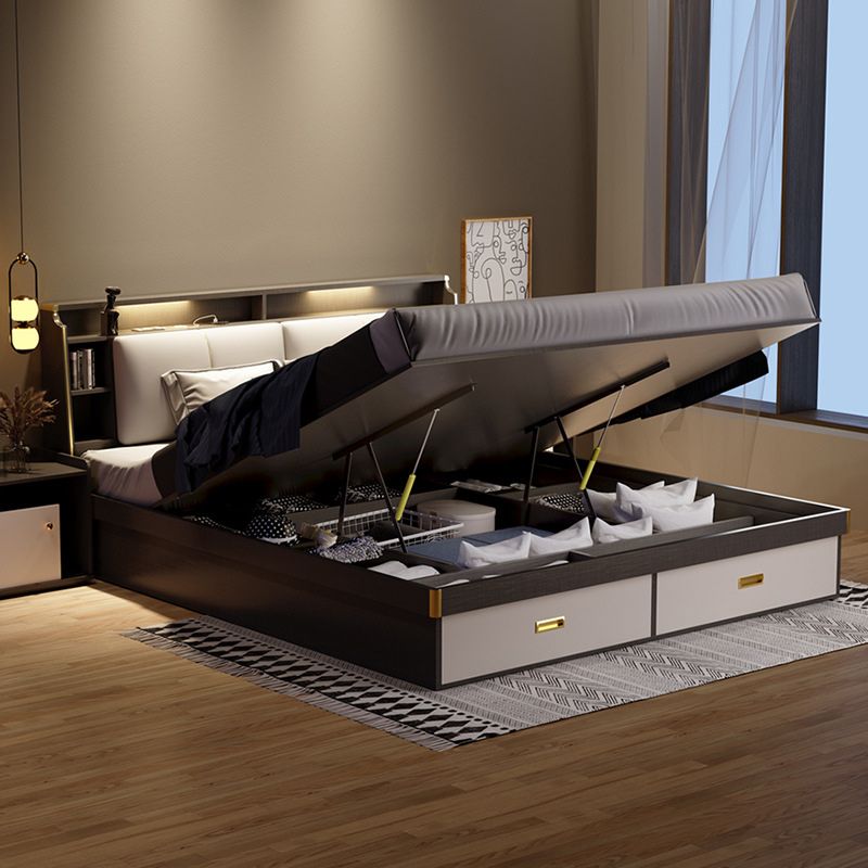 Contemporary Wood Bed Frame Solid Color Standard Bed with Lift Up Storage