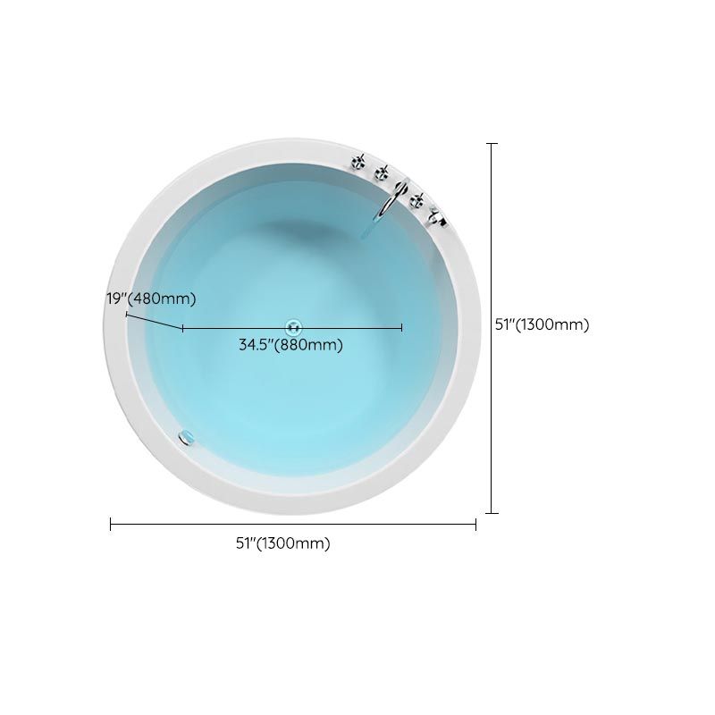 Modern Round Drop-in Bath Tub Acrylic Soaking Bathtub in White