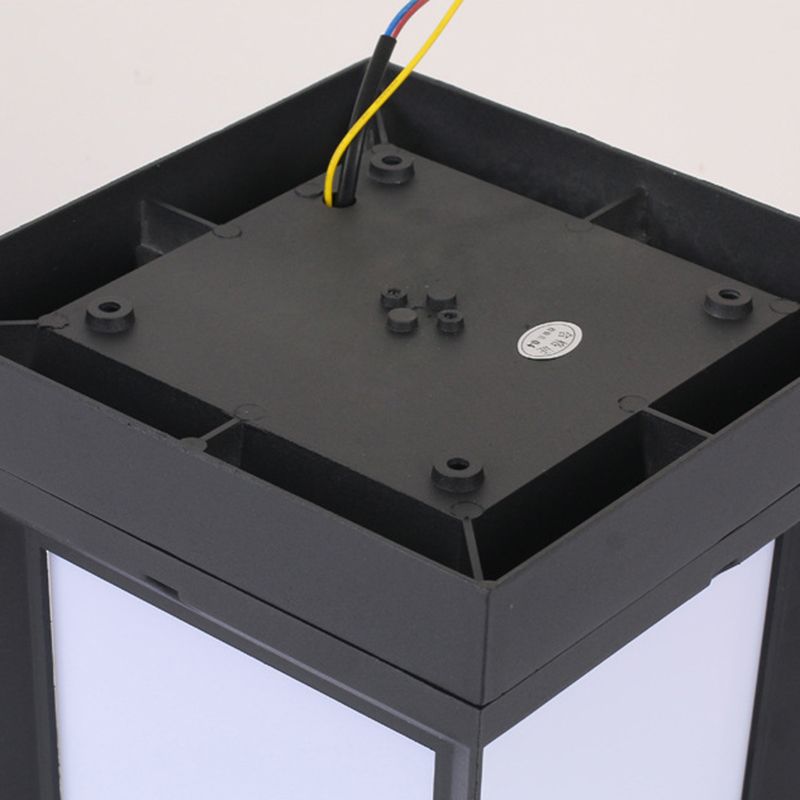 Contemporary Rectangular Outdoor Solar Pillar Lamp in Black for Courtyard