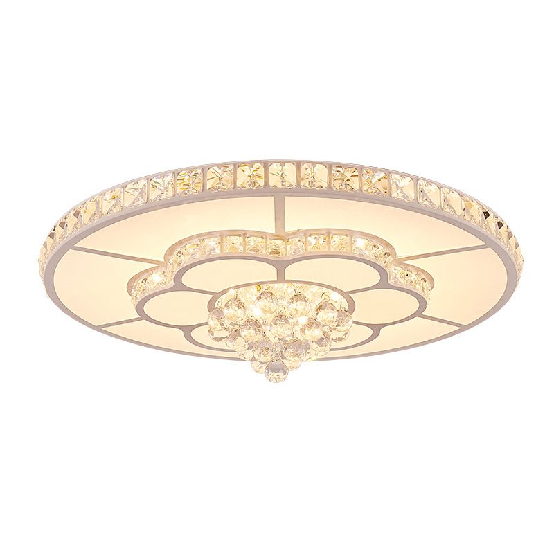 White Floral Flush Mount Ceiling Fixture Modern LED Crystal Flushmount Ceiling Lamp for Living Room