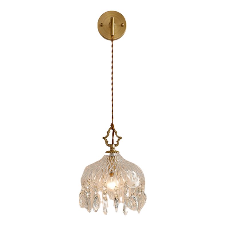 1-Light Wall Lamp Crystal Wall Mount Lamp with Glass Shade for Living Room