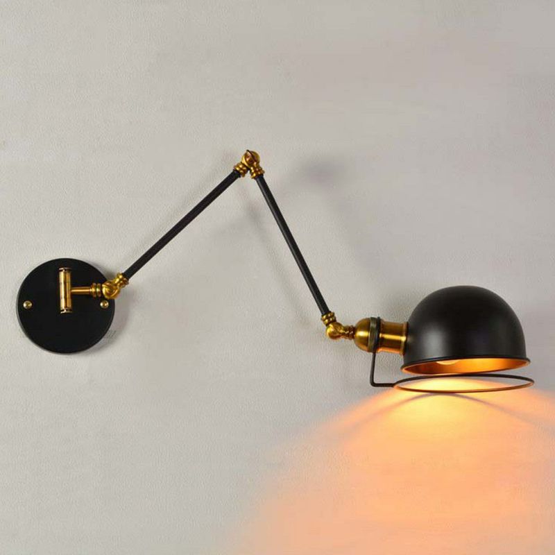 Bowl Restaurant Extendable Wall Lamp Vintage Metal Single Black Wall Mounted Light with Wire Guard, 4"+4"/8"+8"/12"+6" Wide