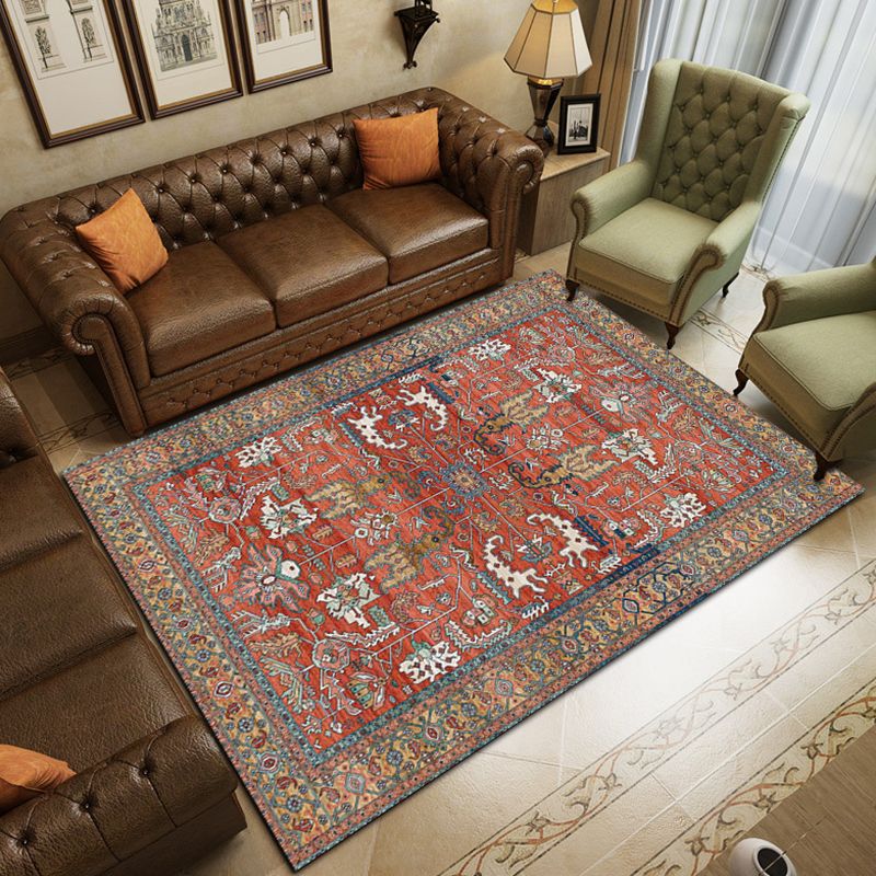 Rose Red Bohemian Rug Polyester Graphic Rug Non-Slip Backing Rug for Living Room