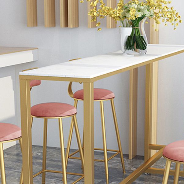 1/2/7 Pieces Glam Iron Bar Table Set Rectangle White Faux Marble Bistro Set with Footrest