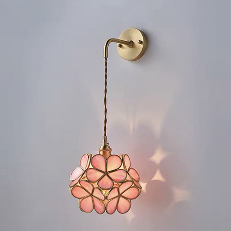 Modern Flower Sconce Glass 1-Light Sconce Light Fixture for Bedroom