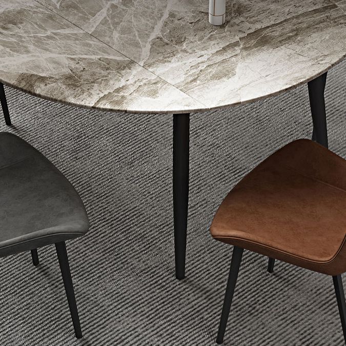 Round Sintered Stone Dining Table Modern Extendable Furniture with 4 Legs in Matte Finish