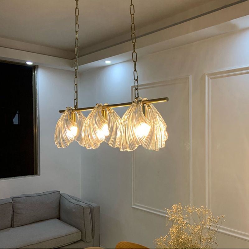 New Modern Fluted Glass Chandelier Lamp Linear Island Pendant for Dining Room