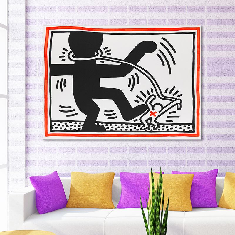 Minimalistische Strichmännchen-Leinwandkunst in hellen Farben, Hobby-Wanddekoration für das Wohnzimmer