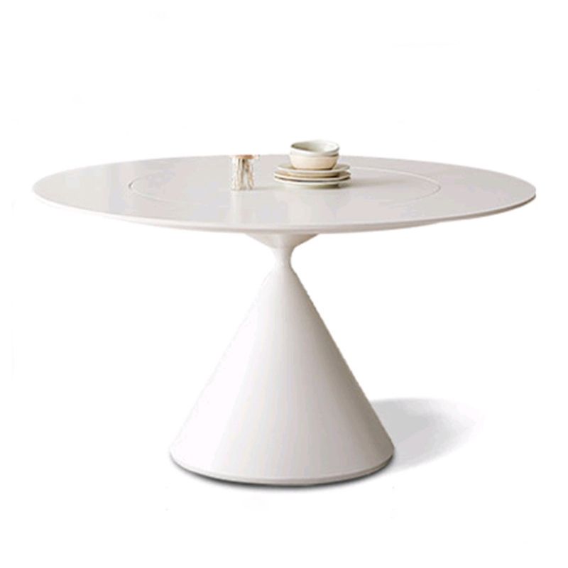 Round White-black Stone Dining Table Modern Turntable Furniture With Pedestal Base
