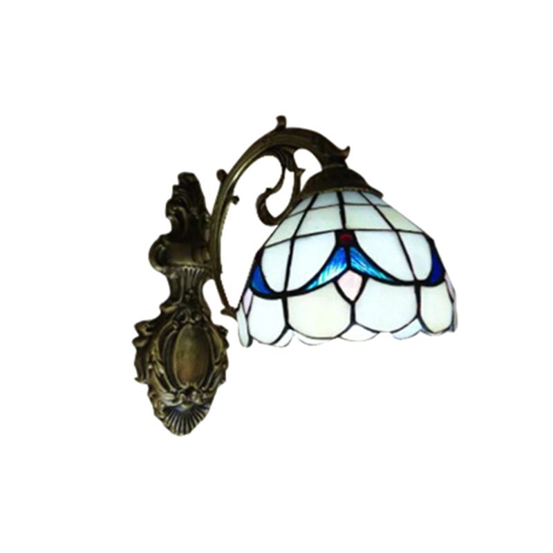 Tulip Motif Bathroom Sconce Light Glass 1 Light Tiffany Stylish Wall Sconce in Antique Bronze Finish